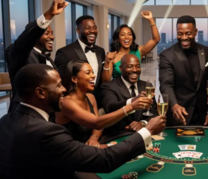 Goście świętujący przy stole blackjacka podczas eleganckiego eventu