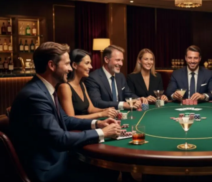 Profesjonalnie zaaranżowane stoły pokerowe na jasnym, eleganckim evencie Wonderstar s. r. o..